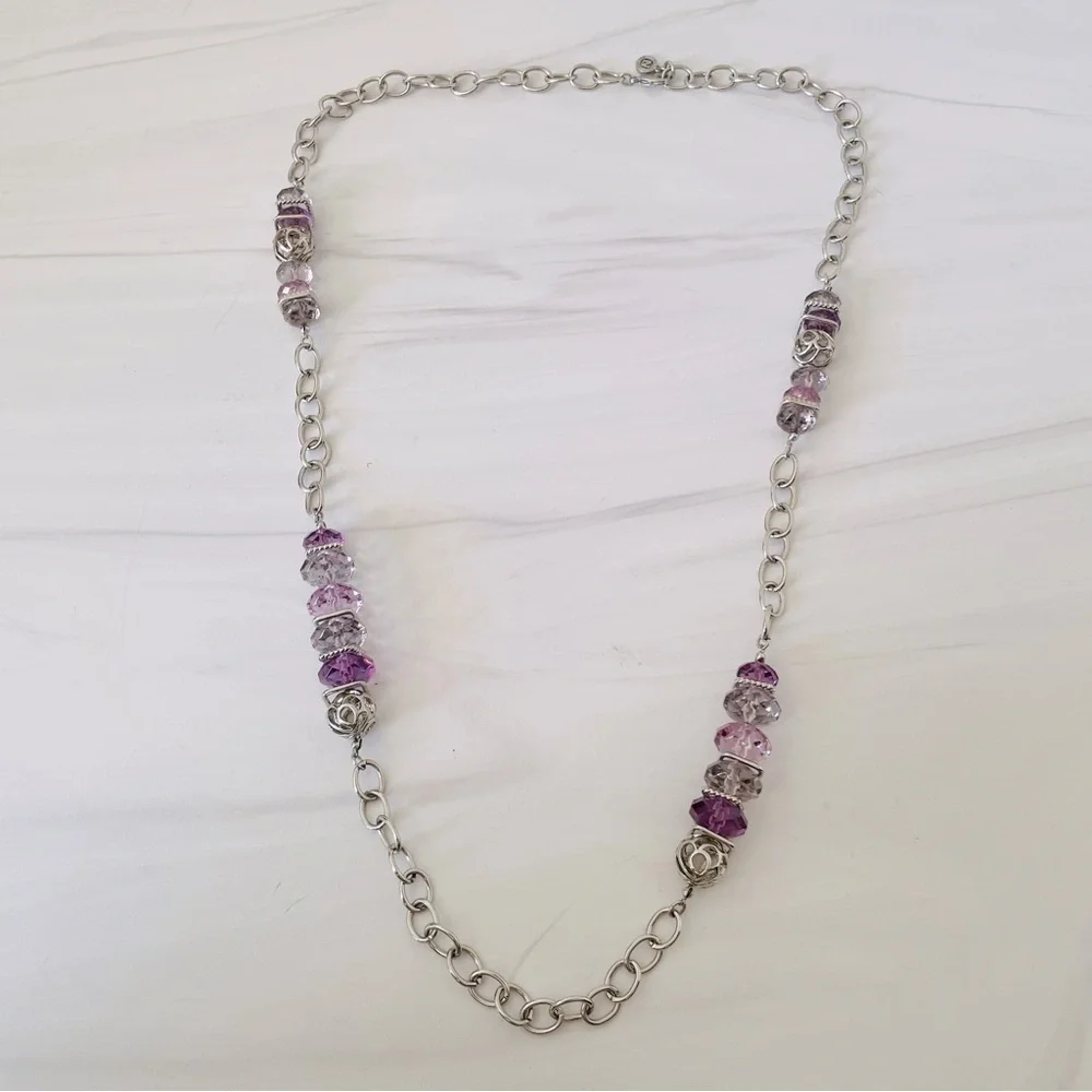 Vintage Napier Silver and Purple Chain Necklace- Long
